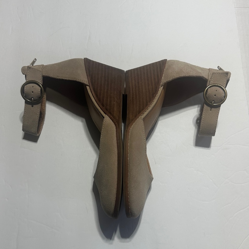 Crown Vintage Ludawen tan leather upper wedge sandals zipper & adjustable buckle - Picture 4 of 9
